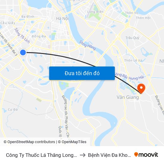 Công Ty Thuốc Lá Thăng Long - 235 Nguyễn Trãi to Bệnh Viện Đa Khoa Văn Giang map