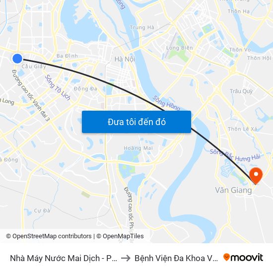 Nhà Máy Nước Mai Dịch - Phạm Hùng to Bệnh Viện Đa Khoa Văn Giang map