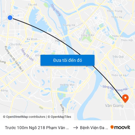 Trước 100m Ngõ 218 Phạm Văn Đồng (Đối Diện Công Viên Hòa Bình) to Bệnh Viện Đa Khoa Văn Giang map