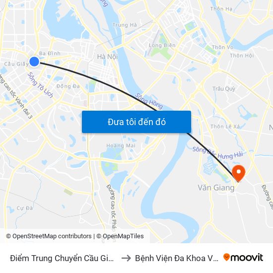 Điểm Trung Chuyển Cầu Giấy - Gtvt 02 to Bệnh Viện Đa Khoa Văn Giang map