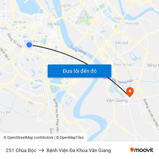 251 Chùa Bộc to Bệnh Viện Đa Khoa Văn Giang map