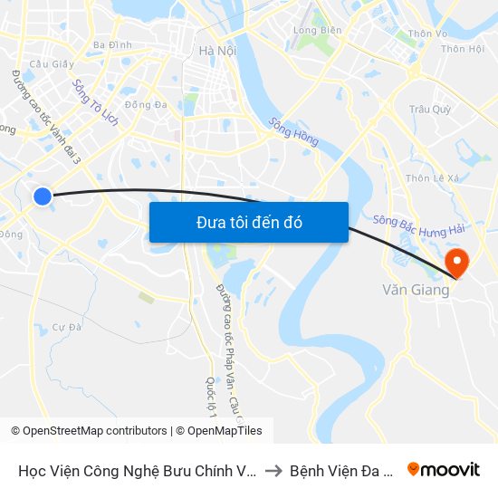 Học Viện Công Nghệ Bưu Chính Viễn Thông - Trần Phú (Hà Đông) to Bệnh Viện Đa Khoa Văn Giang map