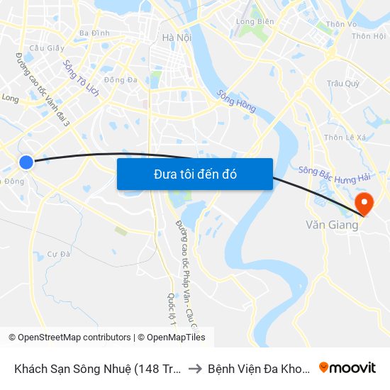 Khách Sạn Sông Nhuệ (148 Trần Phú- Hà Đông) to Bệnh Viện Đa Khoa Văn Giang map