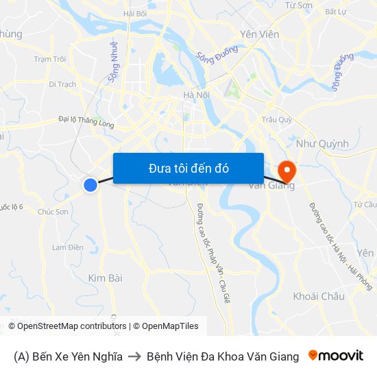 (A) Bến Xe Yên Nghĩa to Bệnh Viện Đa Khoa Văn Giang map