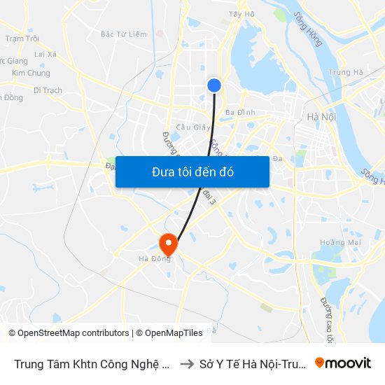 Trung Tâm Khtn Công Nghệ Quốc Gia - 18 Hoàng Quốc Việt to Sở Y Tế Hà Nội-Trung Tâm Y Tế Hà Đông map