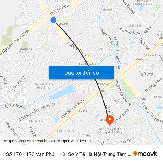 Số 170 - 172 Vạn Phúc - Hà Đông to Sở Y Tế Hà Nội-Trung Tâm Y Tế Hà Đông map