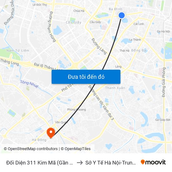 Đối Diện 311 Kim Mã (Gần Ngã 4 Kim Mã - Vạn Bảo) to Sở Y Tế Hà Nội-Trung Tâm Y Tế Hà Đông map
