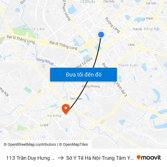 113 Trần Duy Hưng - Bộ Khcn to Sở Y Tế Hà Nội-Trung Tâm Y Tế Hà Đông map