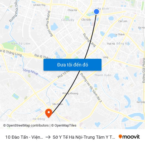 10 Đào Tấn - Viện Vật Lý to Sở Y Tế Hà Nội-Trung Tâm Y Tế Hà Đông map