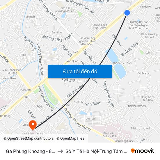 Ga Phùng Khoang - 81 Trần Phú to Sở Y Tế Hà Nội-Trung Tâm Y Tế Hà Đông map