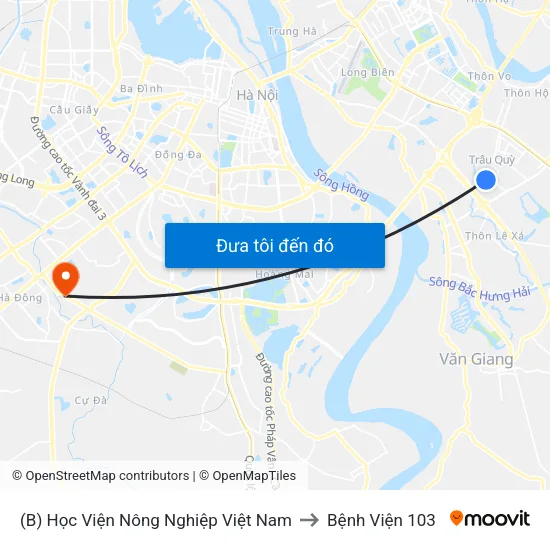 (B) Học Viện Nông Nghiệp Việt Nam to Bệnh Viện 103 map