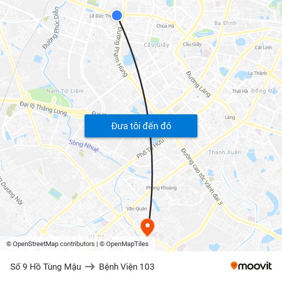 Số 9 Hồ Tùng Mậu to Bệnh Viện 103 map