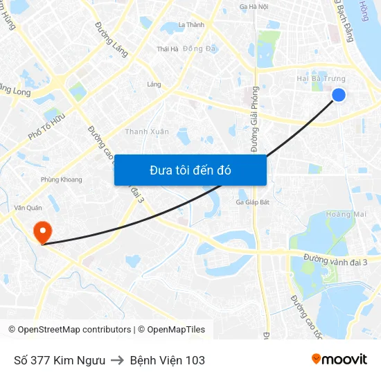 Số 377 Kim Ngưu to Bệnh Viện 103 map