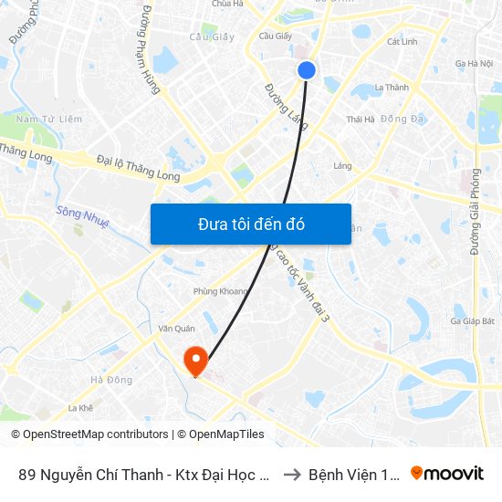 89 Nguyễn Chí Thanh - Ktx Đại Học Luật to Bệnh Viện 103 map