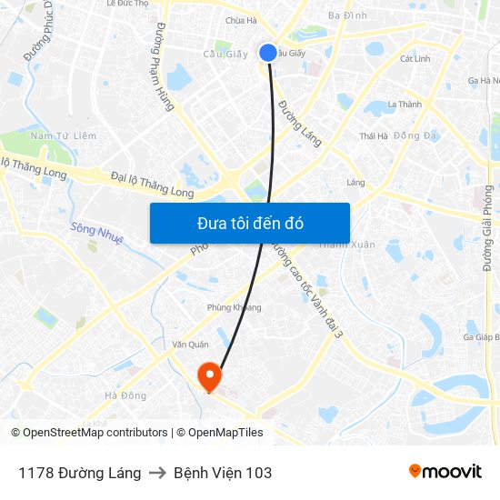 1178 Đường Láng to Bệnh Viện 103 map