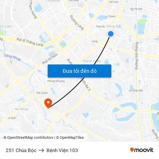 251 Chùa Bộc to Bệnh Viện 103 map