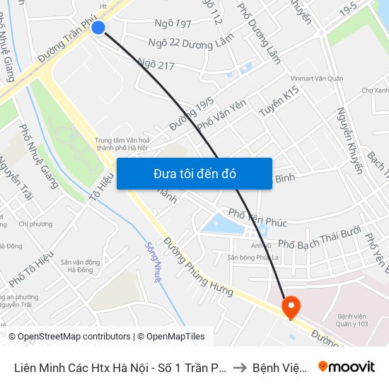 Liên Minh Các Htx Hà Nội - Số 1 Trần Phú (Hà Đông) to Bệnh Viện 103 map