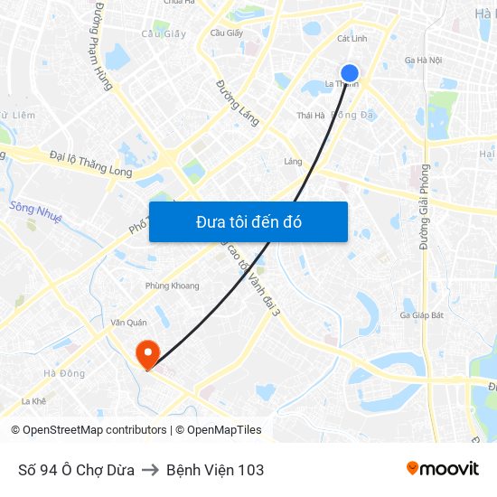 Số 94 Ô Chợ Dừa to Bệnh Viện 103 map