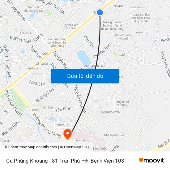 Ga Phùng Khoang - 81 Trần Phú to Bệnh Viện 103 map