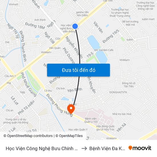 Học Viện Công Nghệ Bưu Chính Viễn Thông - Trần Phú (Hà Đông) to Bệnh Viện Đa Khoa Bình Minh 36 map