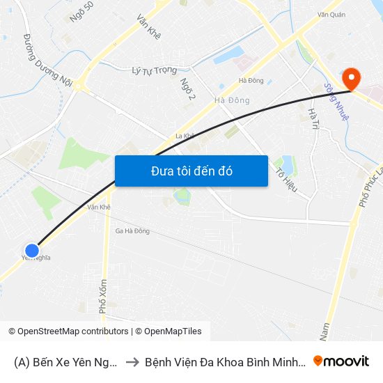 (A) Bến Xe Yên Nghĩa to Bệnh Viện Đa Khoa Bình Minh 36 map