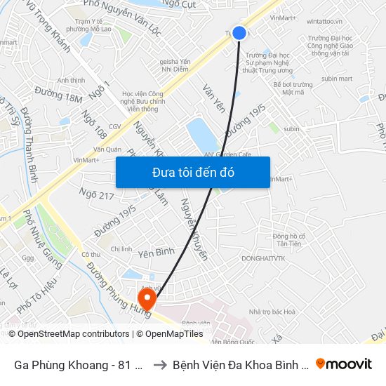 Ga Phùng Khoang - 81 Trần Phú to Bệnh Viện Đa Khoa Bình Minh 36 map