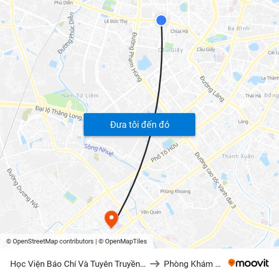 Học Viện Báo Chí Và Tuyên Truyền - 36 Xuân Thủy to Phòng Khám Đa Khoa map