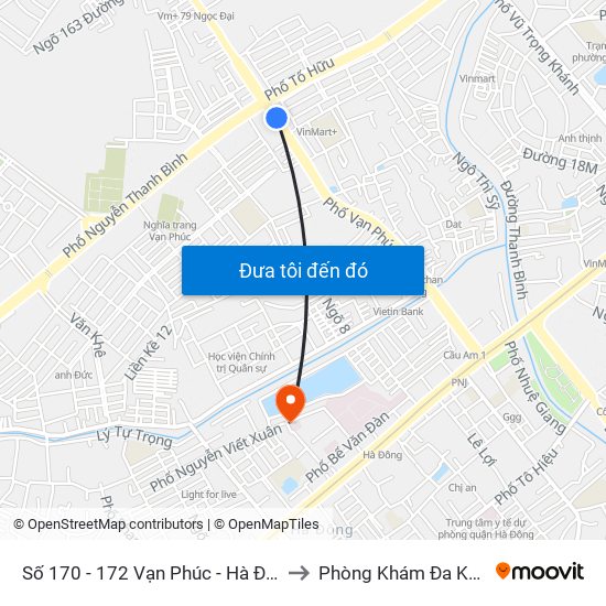 Số 170 - 172 Vạn Phúc - Hà Đông to Phòng Khám Đa Khoa map
