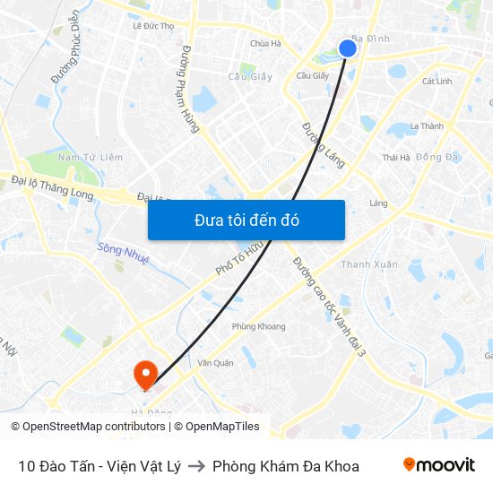 10 Đào Tấn - Viện Vật Lý to Phòng Khám Đa Khoa map