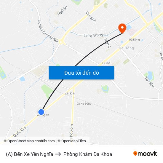 (A) Bến Xe Yên Nghĩa to Phòng Khám Đa Khoa map