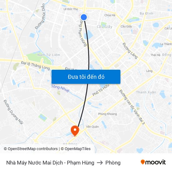 Nhà Máy Nước Mai Dịch - Phạm Hùng to Phòng map