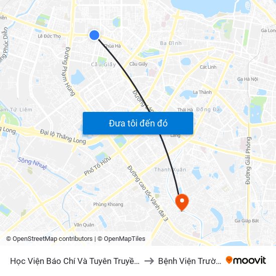 Học Viện Báo Chí Và Tuyên Truyền - 36 Xuân Thủy to Bệnh Viện Trường Giang map