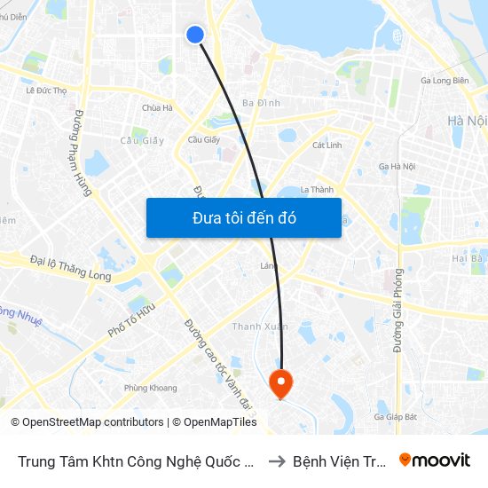 Trung Tâm Khtn Công Nghệ Quốc Gia - 18 Hoàng Quốc Việt to Bệnh Viện Trường Giang map