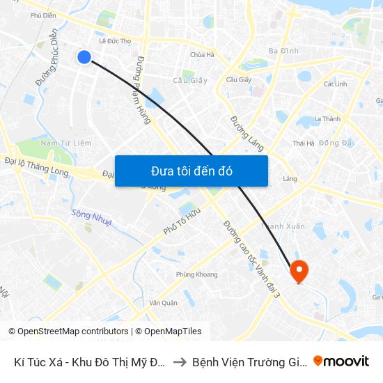 Kí Túc Xá - Khu Đô Thị Mỹ Đình II to Bệnh Viện Trường Giang map