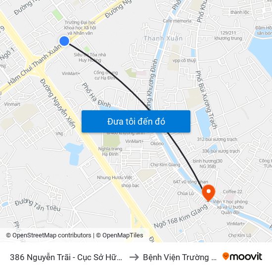 386 Nguyễn Trãi - Cục Sở Hữu Trí Tuệ to Bệnh Viện Trường Giang map