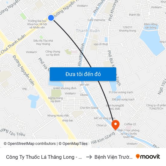 Công Ty Thuốc Lá Thăng Long - 235 Nguyễn Trãi to Bệnh Viện Trường Giang map