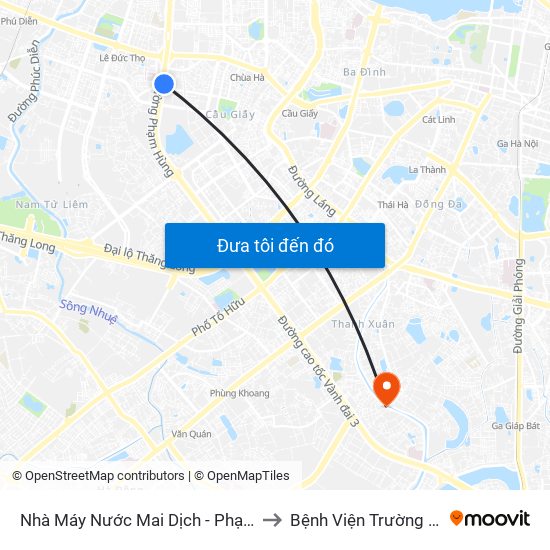 Nhà Máy Nước Mai Dịch - Phạm Hùng to Bệnh Viện Trường Giang map