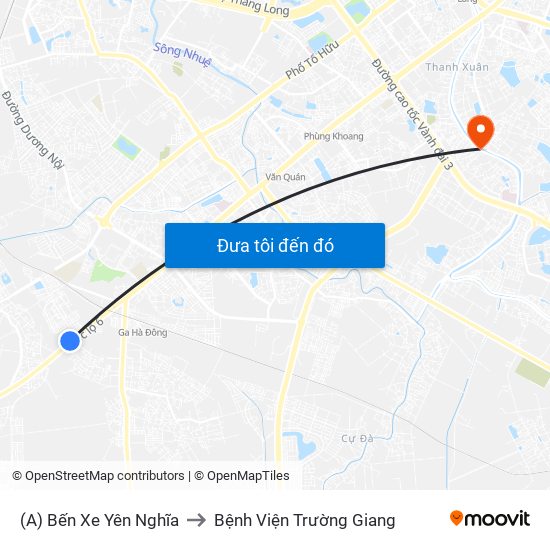 (A) Bến Xe Yên Nghĩa to Bệnh Viện Trường Giang map