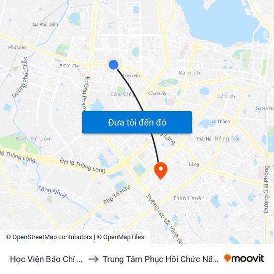 Học Viện Báo Chí Và Tuyên Truyền - 36 Xuân Thủy to Trung Tâm Phục Hồi Chức Năng-Làng Hòa Bình Thanh Xuân Khoa Khám Bệnh map