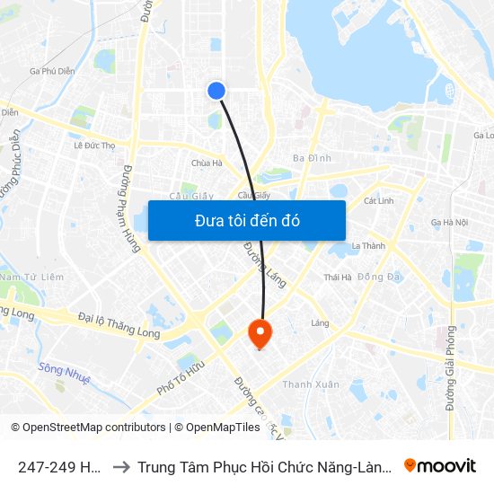 247-249 Hoàng Quốc Việt to Trung Tâm Phục Hồi Chức Năng-Làng Hòa Bình Thanh Xuân Khoa Khám Bệnh map