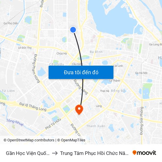 Gần Học Viện Quốc Phòng - 91 Hoàng Quốc Việt to Trung Tâm Phục Hồi Chức Năng-Làng Hòa Bình Thanh Xuân Khoa Khám Bệnh map