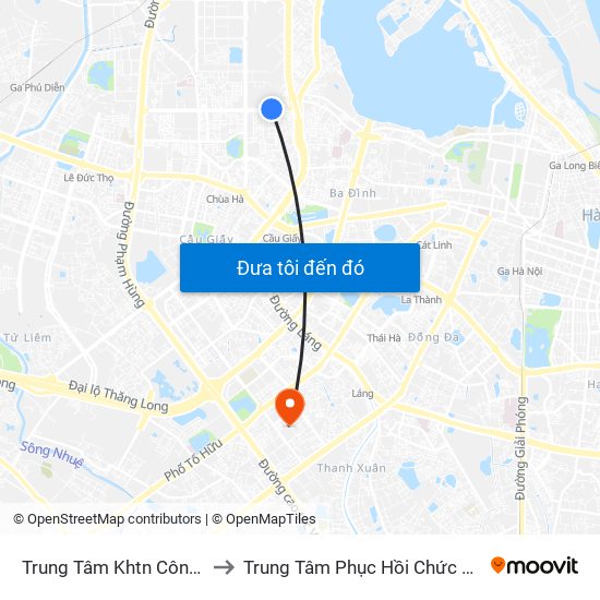 Trung Tâm Khtn Công Nghệ Quốc Gia - 18 Hoàng Quốc Việt to Trung Tâm Phục Hồi Chức Năng-Làng Hòa Bình Thanh Xuân Khoa Khám Bệnh map