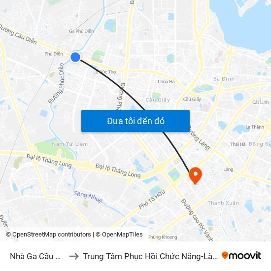 Nhà Ga Cầu Diễn - Hồ Tùng Mậu to Trung Tâm Phục Hồi Chức Năng-Làng Hòa Bình Thanh Xuân Khoa Khám Bệnh map