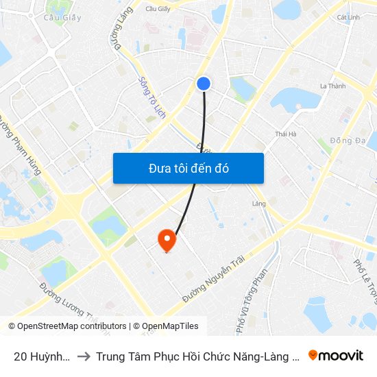 20 Huỳnh Thúc Kháng to Trung Tâm Phục Hồi Chức Năng-Làng Hòa Bình Thanh Xuân Khoa Khám Bệnh map