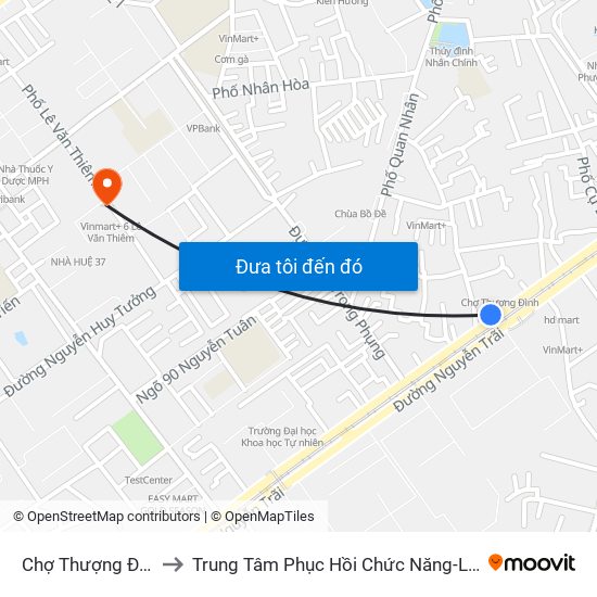 Chợ Thượng Đình - 224 Nguyễn Trãi to Trung Tâm Phục Hồi Chức Năng-Làng Hòa Bình Thanh Xuân Khoa Khám Bệnh map