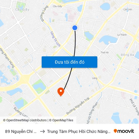 89 Nguyễn Chí Thanh - Ktx Đại Học Luật to Trung Tâm Phục Hồi Chức Năng-Làng Hòa Bình Thanh Xuân Khoa Khám Bệnh map