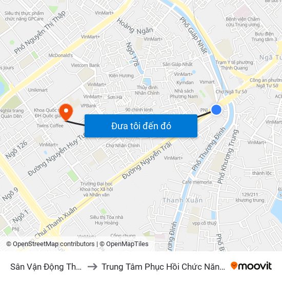 Sân Vận Động Thượng Đình - 129 Nguyễn Trãi to Trung Tâm Phục Hồi Chức Năng-Làng Hòa Bình Thanh Xuân Khoa Khám Bệnh map
