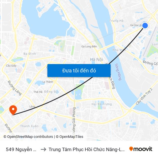 549 Nguyễn Văn Cừ (Cột Trước) to Trung Tâm Phục Hồi Chức Năng-Làng Hòa Bình Thanh Xuân Khoa Khám Bệnh map