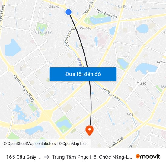 165 Cầu Giấy - Bưu Điện Cầu Giấy to Trung Tâm Phục Hồi Chức Năng-Làng Hòa Bình Thanh Xuân Khoa Khám Bệnh map