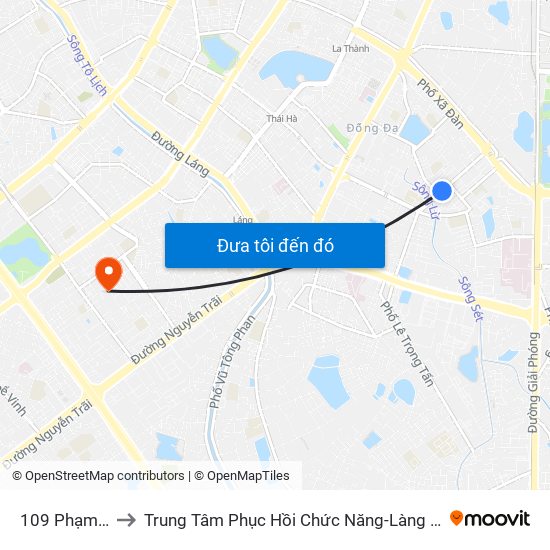 109 Phạm Ngọc Thạch to Trung Tâm Phục Hồi Chức Năng-Làng Hòa Bình Thanh Xuân Khoa Khám Bệnh map